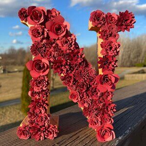 Handcrafted Chunky Wooden Floral Letter "N"